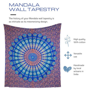 Mandala Wall Tapestry handmade by local artisans in India and 100% cotton.