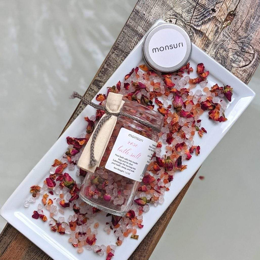 Display of Monsuri Rose Bath Salts - Promising Skin Detox and Radiance